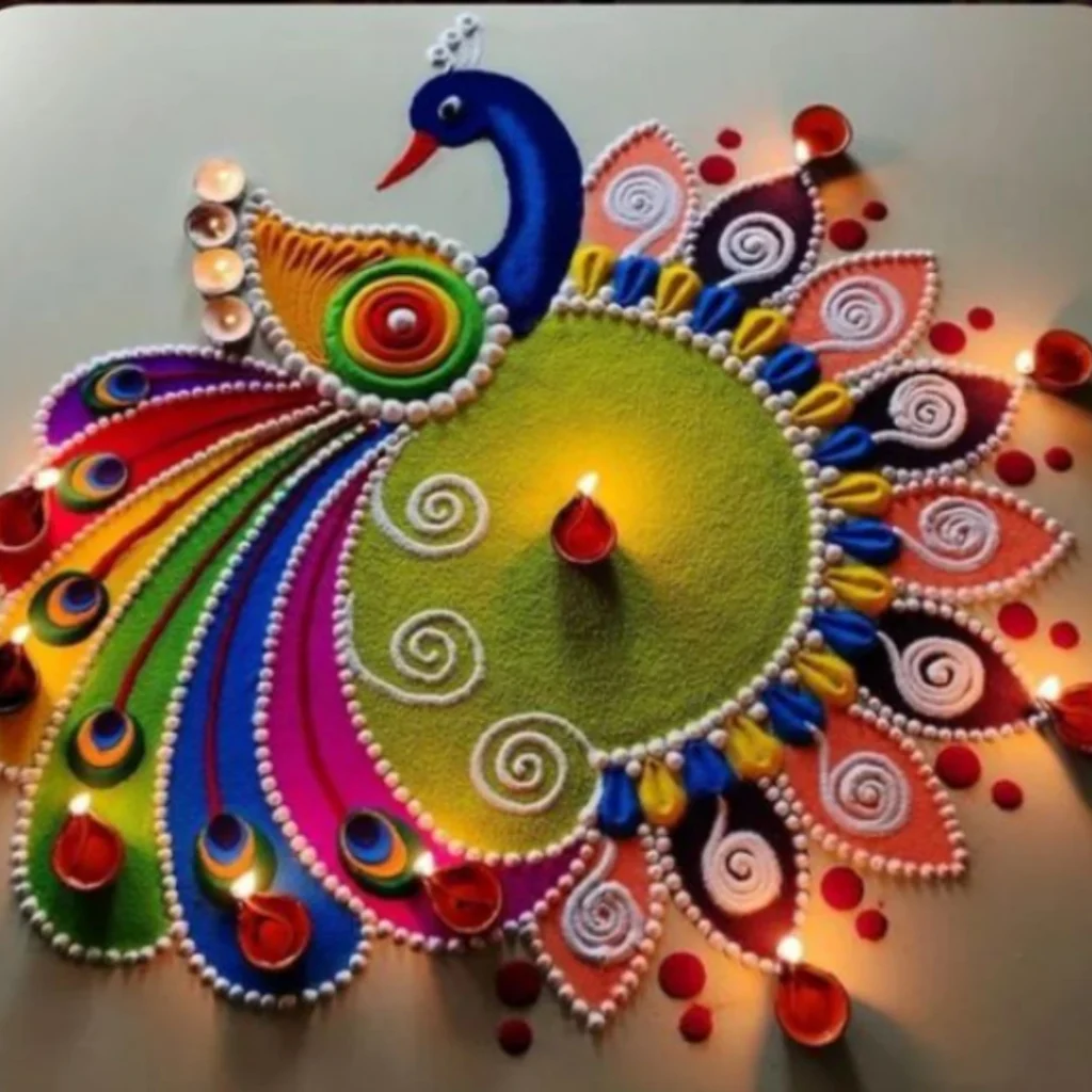 big peacock rangoli 