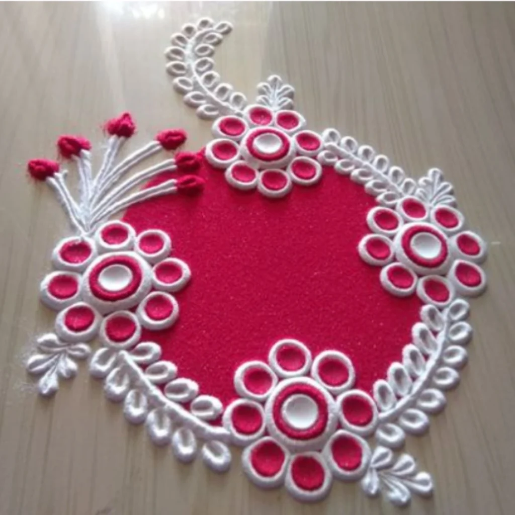 easy pink and white rangoli 