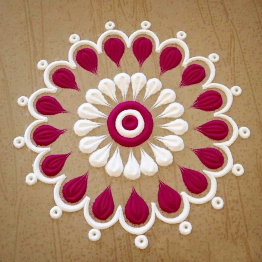 easy pink and white rangoli 