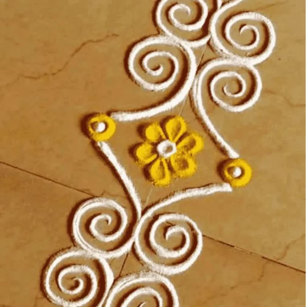 easy yellow and white rangoli 